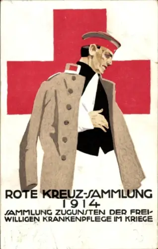 Ganzsachen Künstler Ak Hohlwein, Ludwig, Rotes Kreuz, Königreich Bayern, verwundeter Soldat