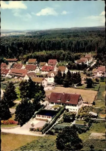 Ak Langenargen am Bodensee, Luftaufnahme von  Bodensee, Wohnhäuser, Wald im Hintergrund