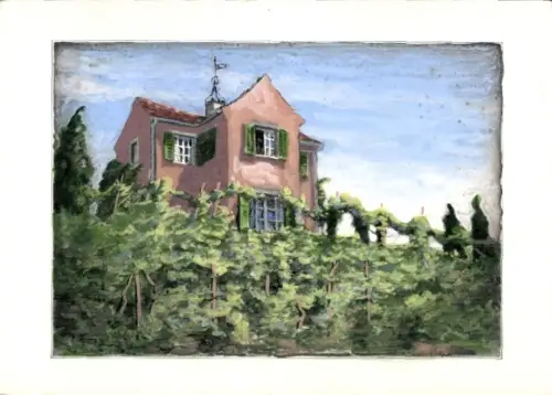 Ak Meersburg am Bodensee, Haus mit grünen Fensterläden, Weinreben, Himmel, keine Personen