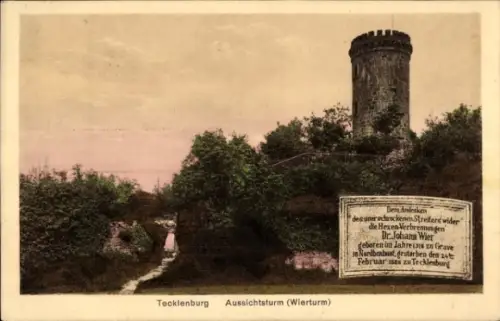 Ak Tecklenburg am Teutoburger Wald Westfalen, Aussichtsturm,  Text über Dr. Johan Wier, Hexenverb