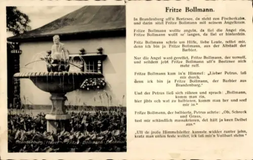 Lied Ak Brandenburg an der Havel, Fritze Bollmann Denkmal, Brunnen