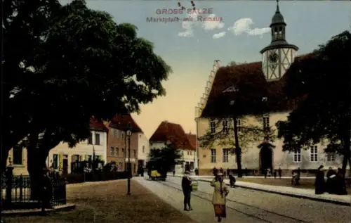 Ak Groß Salze Salzelmen Schönebeck an der Elbe, Marktplatz mit Rathaus