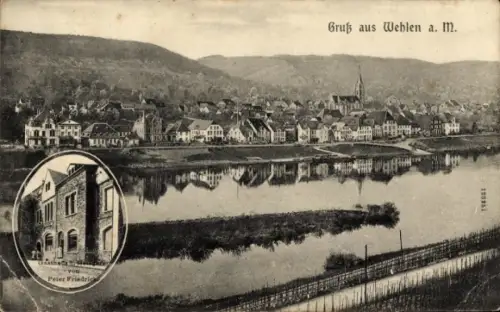 Ak Stadt Wehlen an der Elbe Sächsische Schweiz, Panoramablick auf Wehlen, Flusslandschaft, Gastha