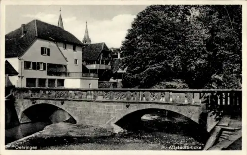 Ak Oehringen Öhringen im Hohenlohekreis Württemberg, Altstadtbrücke, Häuser, Bäume, Wasser