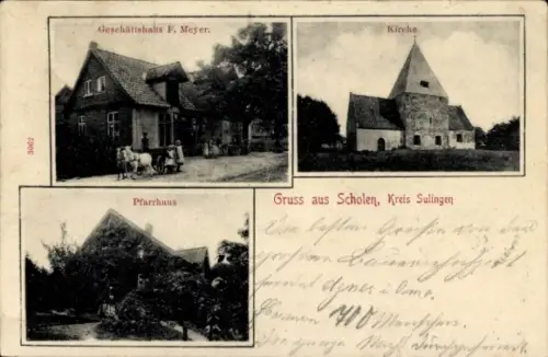 Ak Scholen in Niedersachsen, Kirche, Pfarrhaus, Geschäft
