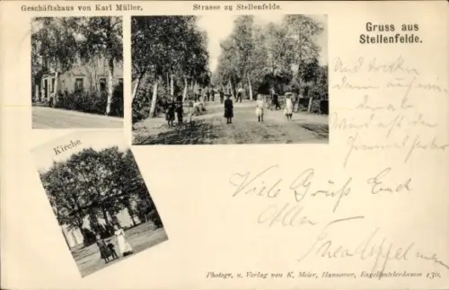 Ak Stellenfelde Ottersberg in Niedersachsen, Geschäftshaus von Karl Müller, Straße, Kirche, Kinder
