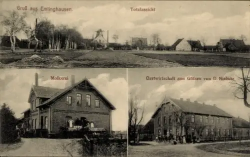 Ak Emtinghausen Niedersachsen, Gruß aus  Totalansicht, Molkerei, Gastwirtschaft zum Götzen von D.
