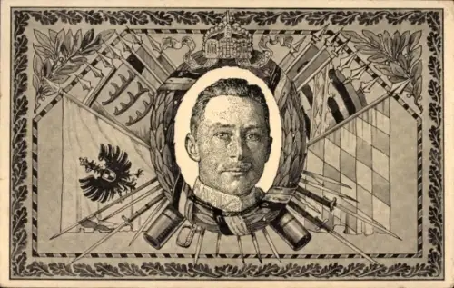 Passepartout Ak Kronprinz Wilhelm, Fahnen