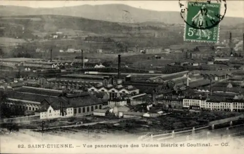 Ak Saint-Etienne Loire, Panorama Fabriken Bletrix und Couffinal