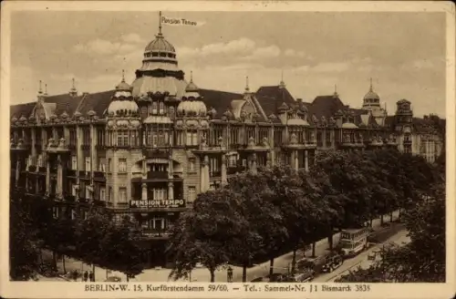 Ak Berlin Charlottenburg, Kurfürstendamm, Pension Tempo, Oldtimer, Ku'damm 59