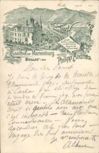 Litho Bullay an der Mosel, Gasthof zur Marienburg, Inh. Philipp Andries