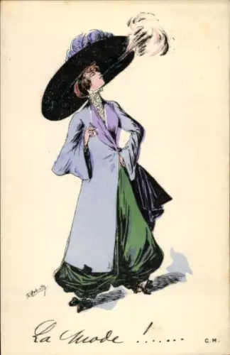 Künstler Ak Rauchende Frau, Mode, Hut