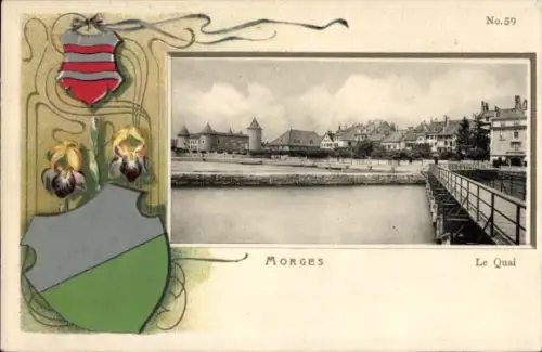 Präge Passepartout Wappen Ak Morges Kanton Waadt, Quai