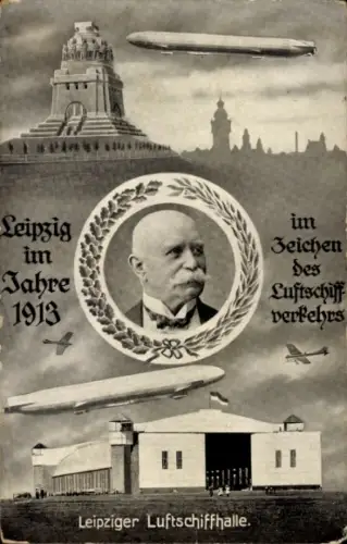 Ak Leipzig, Völkerschlachtdenkmal, Luftschiffhalle, Graf von Zeppelin
