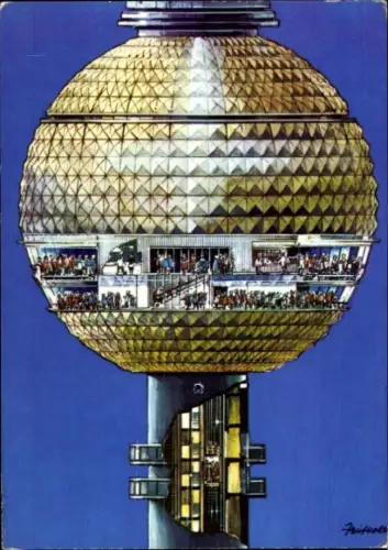 Künstler Ak Berlin Mitte, Alexanderplatz, Kugel des Fernseh- und UKW Turmes