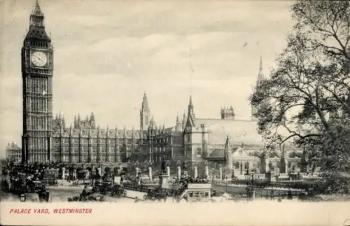 Ak City of Westminster London England, Big Ben, Palace Yard,   Gebäude, Fahrzeuge