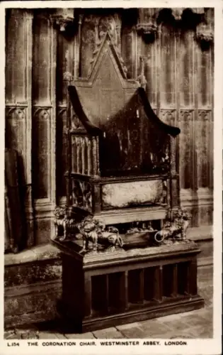 Ak Westminster London City, Krönungsstuhl, Westminster Abbey,   Möbel, detailreiche Gestaltung