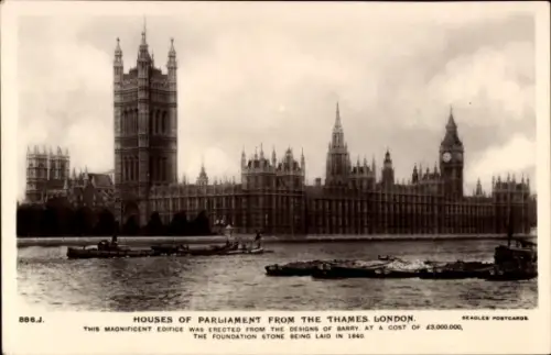 Ak Westminster London City, Houses of Parliament, Thames,  beeindruckendes Gebäude, 1840
