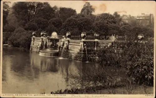 Ak Kensington London England, Kensington Gardens, Brunnen, Park, London