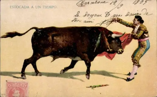 Ak Stierkampf, Torero, Roter Umhang