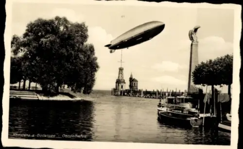 Ak Konstanz am Bodensee, Gondelhafen, Zeppelin