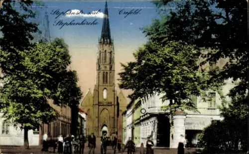 Ak Krefeld am Niederrhein, Stephankirche u. -straße