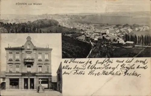 Ak Föhren in Rheinland Pfalz, Föhren von Westen, Gasthaus, Landschaft, 1919