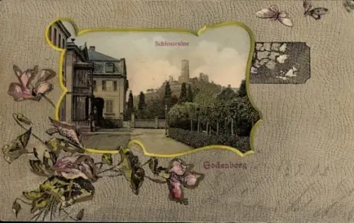 Ak Bad Godesberg Bonn am Rhein, Schlossruine,  historische Architektur, Blumen-Design