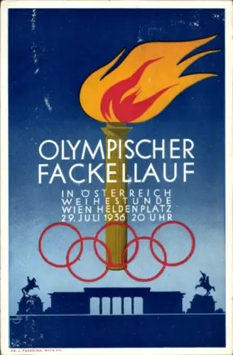 Künstler Ak Wien, Olympischer Fackellauf, Heldenplatz, Olympia 1936