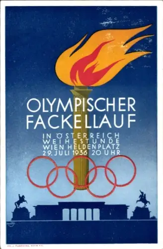 Künstler Ak Wien, Olympischer Fackellauf, Heldenplatz, Olympia 1936