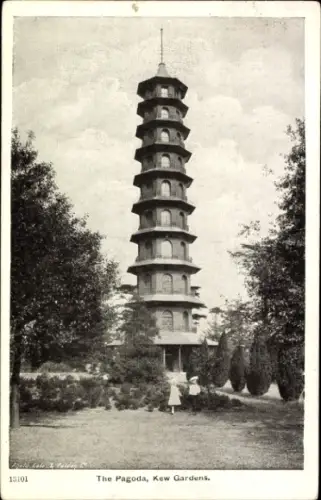 Ak Kew London Borough of Richmond upon Thames, Pagode,  zwei Kinder im Vordergrund