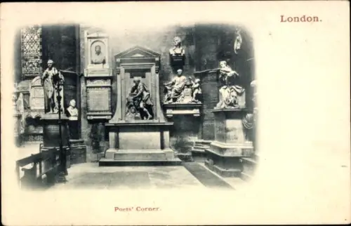 Ak Westminster London City, Poets' Corner, Statuen, Gedenktafeln