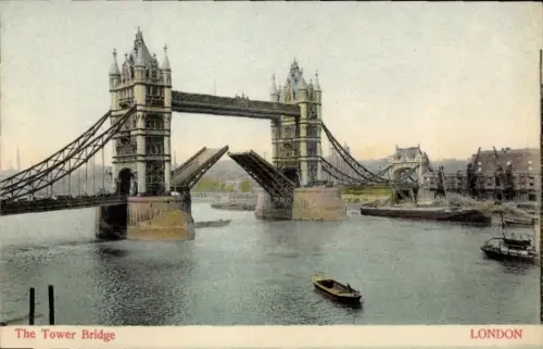 Ak Tower Hamlets London England, Tower Bridge,  Brücke, Wasser, Boot