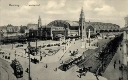 Ak Hamburg Mitte St. Georg, Hauptbahnhof, Straßenbahn