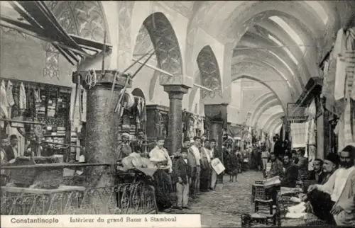 Ak Konstantinopel Istanbul Türkei, Großer Bazar, Innenansicht, Händler
