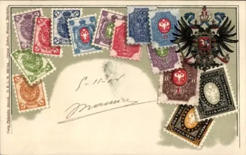 Präge Wappen Briefmarken Ak Russland