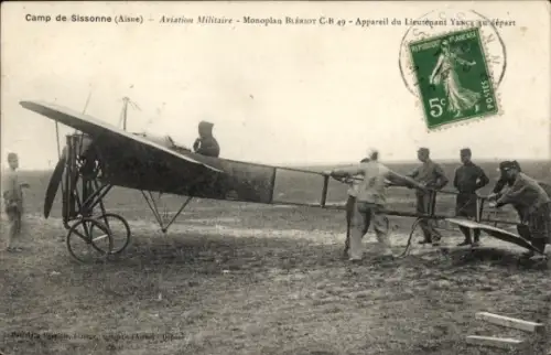 Ak Sissonne Aisne, Camp, Aviation militaire, Monoplan Blériot, CB 49, Lieutenant Yence