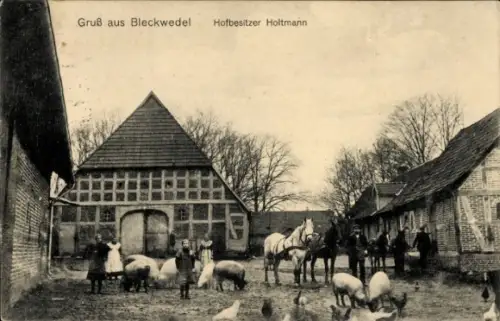 Ak Bleckwedel Visselhövede in Niedersachsen, Hofbesitzer Holtmann, Anwohner, Pferde, Schweine