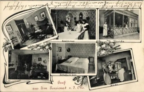 Ak Bad Rehburg Niedersachsen, Pensionat v. d. Ohe, Esszimmer, Küche, Schlafzimmer, Salon