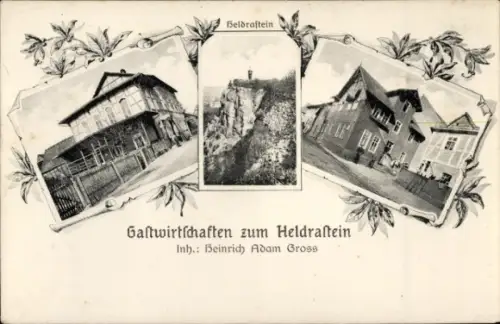 Ak Treffurt an der Werra, Heldrastein, Gastwirtschaften zum Heldrastein, Inh. Heinrich Adam Gross