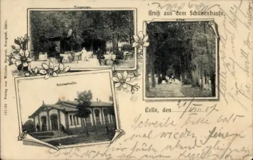 Ak Celle in Niedersachsen, Schützenhaus, Schießhalle, Allee, Vorgarten