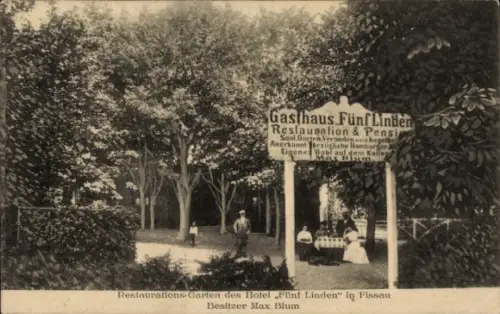 Ak Fissau Eutin in Ostholstein, Hotel Fünf Linden, Restaurationsgarten, Bes. Max Blum