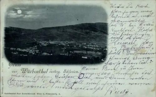 Mondschein Ak Vrbno pod Pradědem Würbenthal Region Mährisch Schlesien, Gesamtansicht