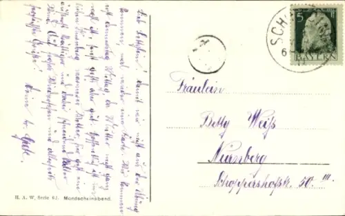 Künstler Ak Mondscheinabend, Ruderboot