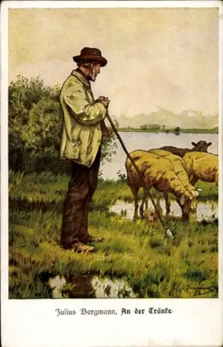 Künstler Ak Bergmann, Julius, An der Tränke