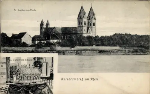 Ak Kaiserswerth am Rhein Düsseldorf, St. Suitbertus Kirche, Schrein, Kirchtürme