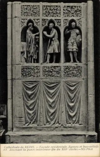 Ak Reims Marne, Kathedrale von  westliche Fassade, Figuren, Basreliefs