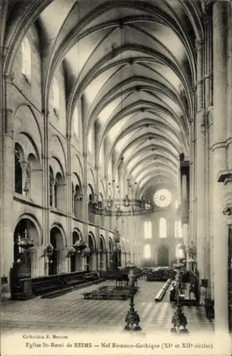 Ak Reims Marne, Eglise St-Remi de  Nef Romano-Gothique, Innenansicht, Sammlung E. Mercier