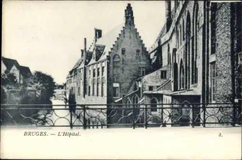 Ak Bruges Brügge Flandern Westflandern, L'Hopital. Kanal, Brücke