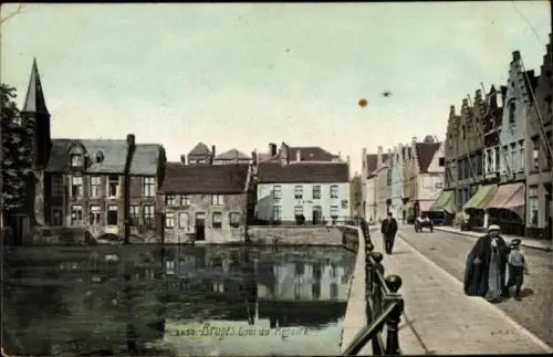 Ak Bruges Brügge Flandern Westflandern, Quai du Rosaire, Brücke, Fluß, Menschen
